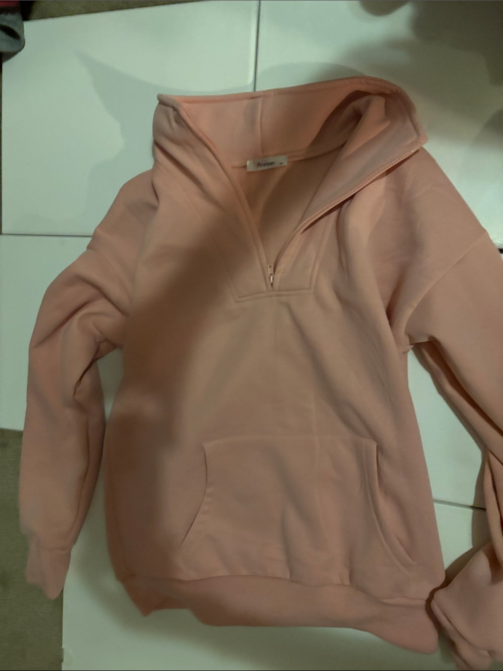 Women's Zip-Neck Pullover Hoodie in Blush Pink